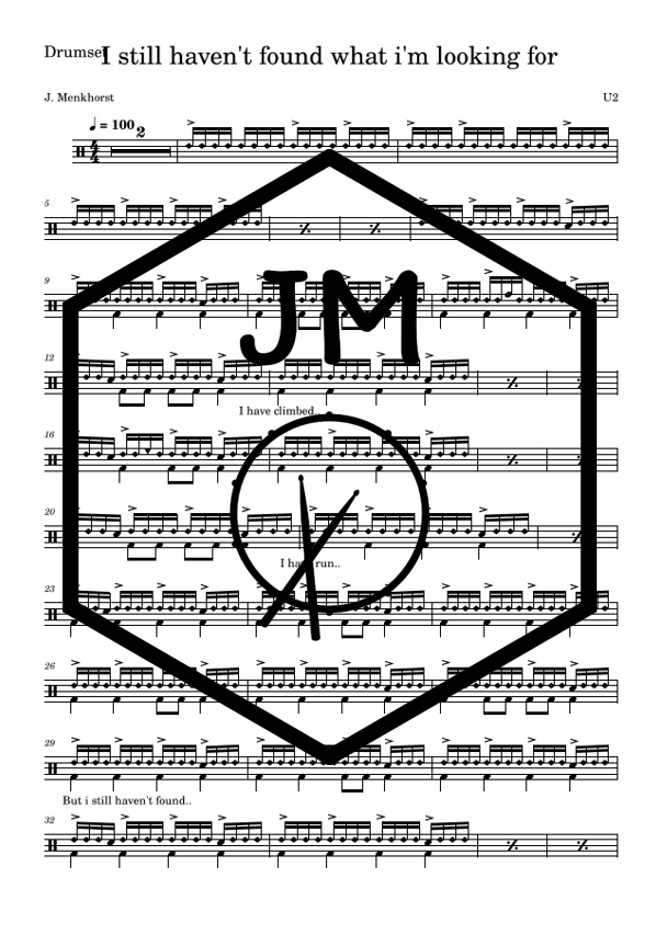 I Still Havent Found What Im Looking For U2 The Band Drum Sheet Music Jm Sheet Music