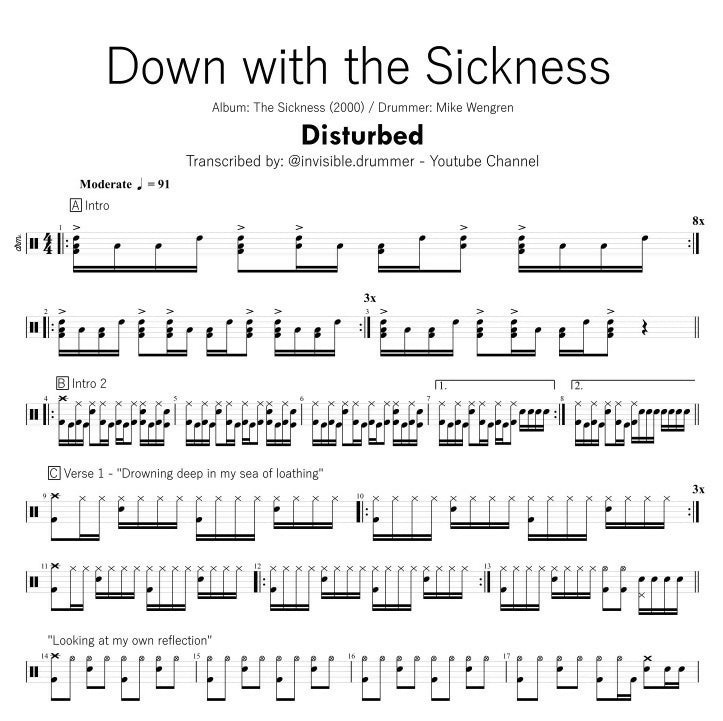 Down with the Sickness - Disturbed - Drum Sheet Music - Smdrums ...