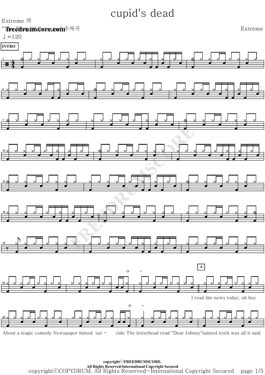 Cupid's Dead - Extreme - Drum Sheet Music - COPYDRUM – DrumSetSheetMusic