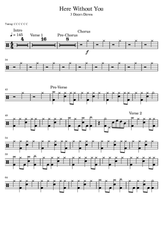Here Without You - 3 Doors Down - Drum Sheet Music - AriaMus.com