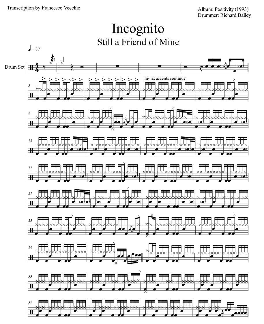 Still a Friend of Mine - Incognito - Full Drum Transcription / Drum Sheet Music - FrancisDrummingBlog.com