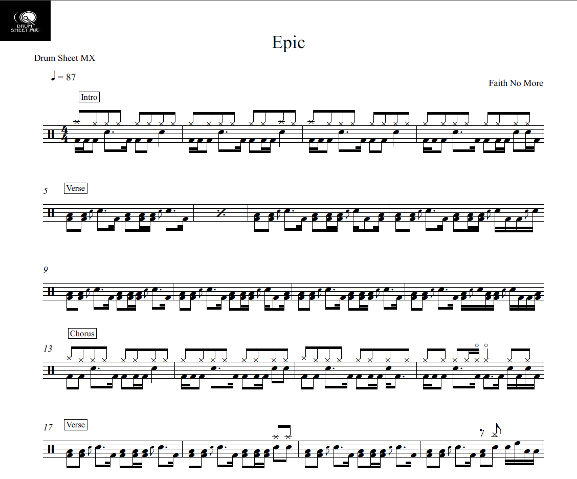 Epic - Faith No More - Drum Sheet Music - Drum Sheet MX – DrumSetSheetMusic