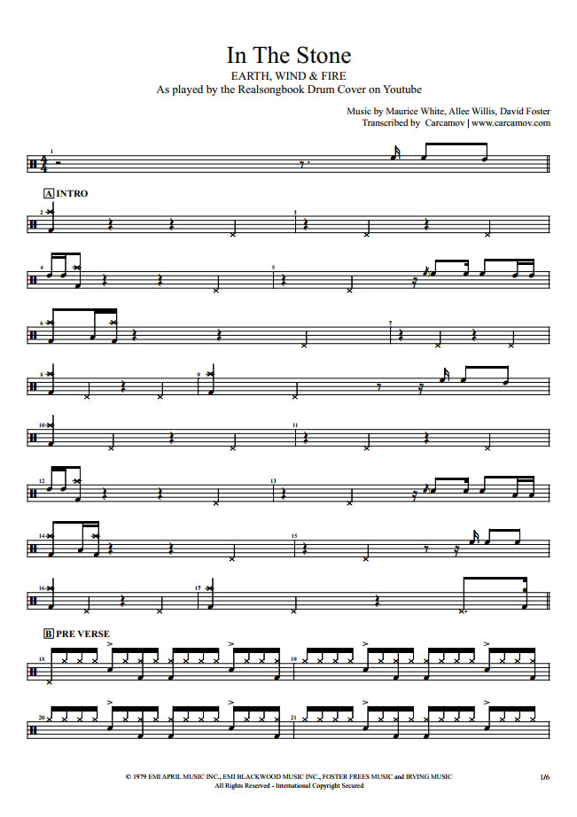 In the Stone - Earth, Wind & Fire - Full Drum Transcription / Drum Sheet Music - Realsongbook