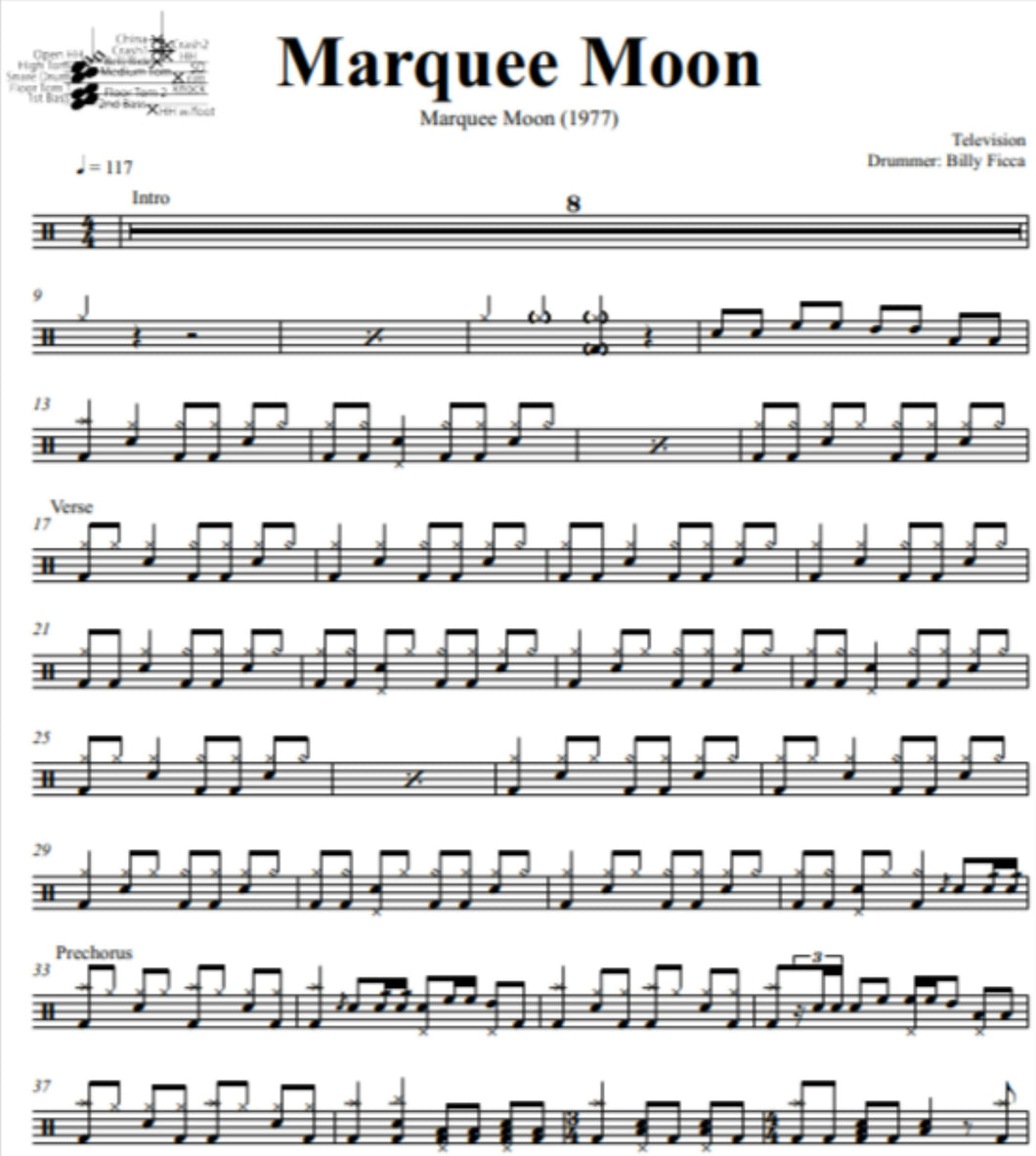 Marquee Moon - Television - Full Drum Transcription / Drum Sheet Music - DrumSetSheetMusic.com