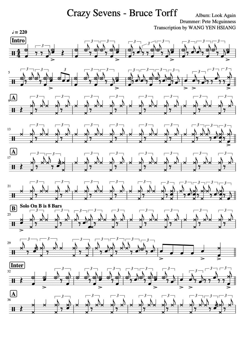 Torff Crazy Sevens - Bruce Torff - Drum Sheet Music - YEN – DrumSetSheetMusic