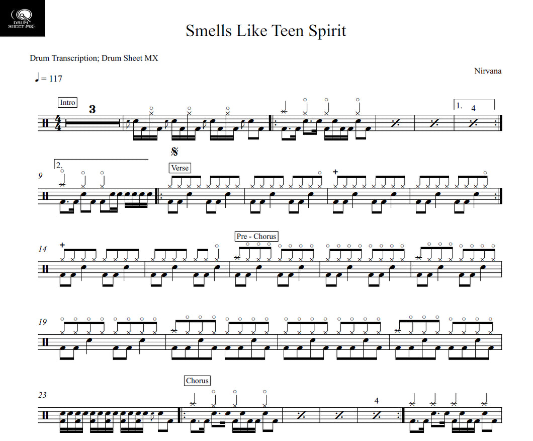 Smells Like Teen Spirit Nirvana Drum Sheet Music Drum Sheet Mx