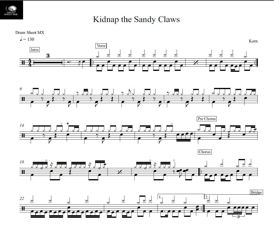 Kidnap the Sandy Claws - Korn - Drum Sheet Music - Drum Sheet MX ...
