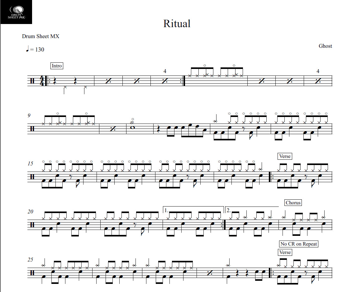 Ritual - Ghost - Drum Sheet Music - Drum Sheet MX – DrumSetSheetMusic