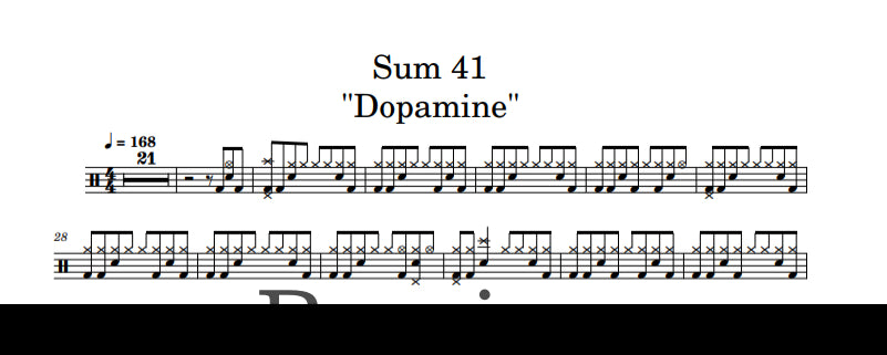 Dopamine - Sum 41 - Full Drum Transcription / Drum Sheet Music - DrumonDrummer