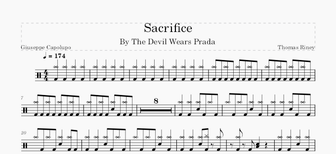 Sacrifice - The Devil Wears Prada - Drum Sheet Music - Thomas Riney ...