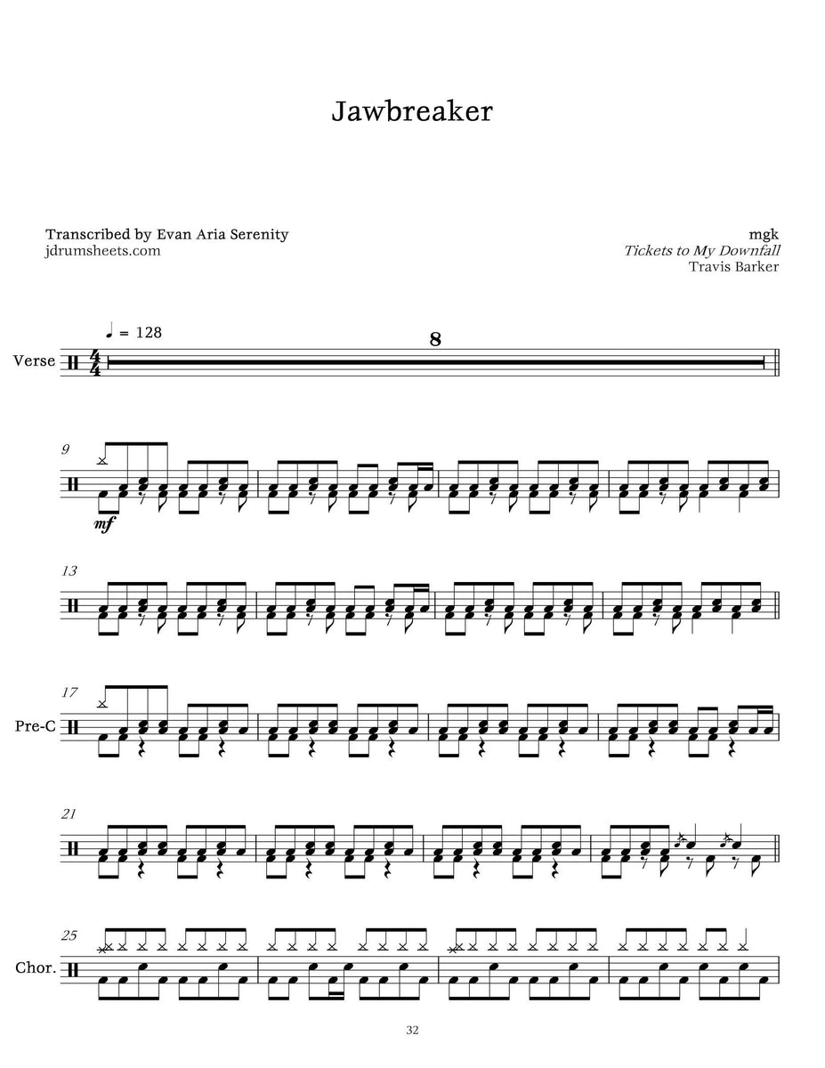 Jawbreaker - Machine Gun Kelly - Drum Sheet Music - Jaslow Drum Sheets ...