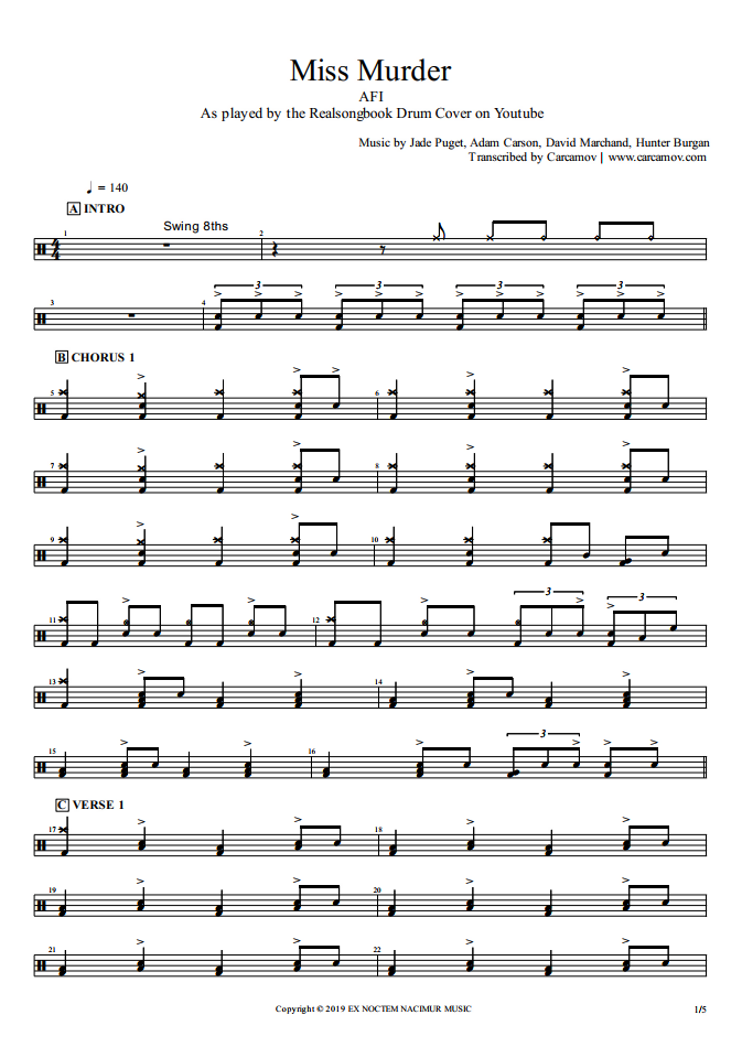 Miss Murder - AFI - Drum Sheet Music - Realsongbook – DrumSetSheetMusic