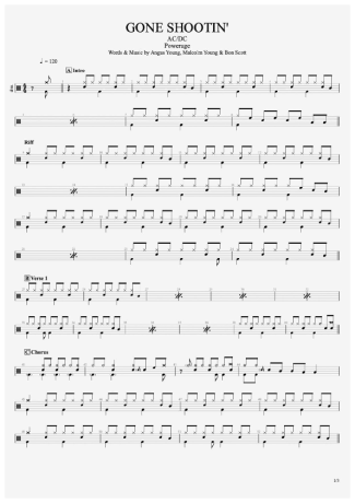 Gone Shootin' - AC/DC - Full Drum Transcription / Drum Sheet Music - AriaMus.com
