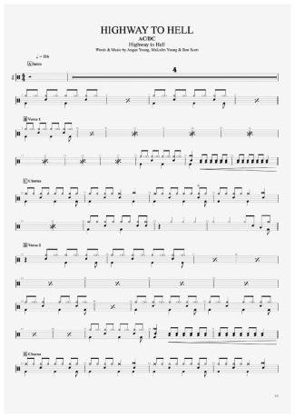 Highway to Hell - AC/DC - Drum Sheet Music - AriaMus.com ...