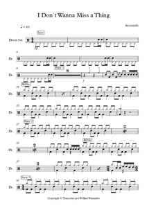 I Don't Want to Miss a Thing - Aerosmith - Simplified Drum Transcription / Drum Sheet Music - AriaMus.com