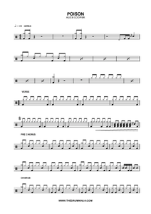 Poison - Alice Cooper - Full Drum Transcription / Drum Sheet Music - AriaMus.com