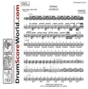 Indians - Anthrax - Full Drum Transcription / Drum Sheet Music - DrumScoreWorld.com