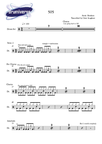 505 - Arctic Monkeys - Drum Sheet Music - AriaMus.com – DrumSetSheetMusic