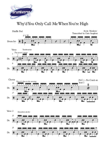 Why'd You Only Call Me When You're High? - Arctic Monkeys - Full Drum Transcription / Drum Sheet Music - AriaMus.com