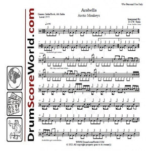 Arabella - Arctic Monkeys - Full Drum Transcription / Drum Sheet Music - DrumScoreWorld.com
