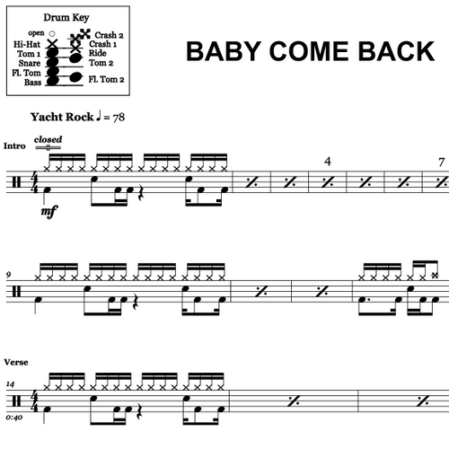 Baby Come Back - Player - Drum Sheet Music - OnlineDrummer.com ...