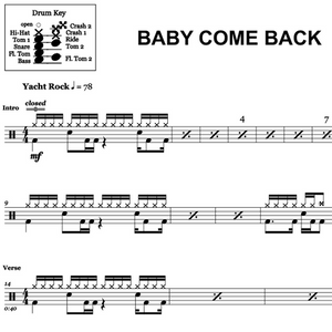 Baby Come Back - Player - Full Drum Transcription / Drum Sheet Music - OnlineDrummer.com