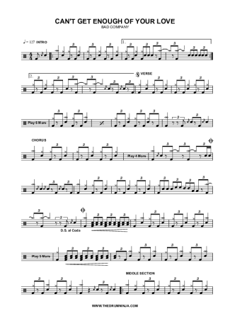 Can't Get Enough (of Your Love) - Bad Company - Full Drum Transcription / Drum Sheet Music - AriaMus.com