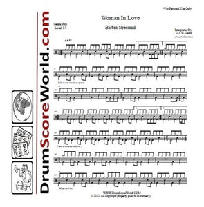 Woman in Love - Barbra Streisand - Full Drum Transcription / Drum Sheet Music - DrumScoreWorld.com