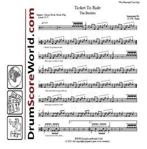 Ticket to Ride - The Beatles - Full Drum Transcription / Drum Sheet Music - DrumScoreWorld.com