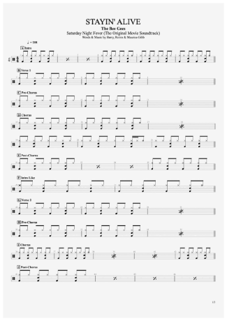 Stayin' Alive - Bee Gees - Drum Sheet Music - AriaMus.com ...