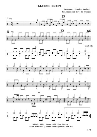 Aliens Exist - Blink 182 - Drum Sheet Music - AriaMus.com ...