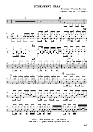 Dysentery Gary - Blink 182 - Full Drum Transcription / Drum Sheet Music - AriaMus.com