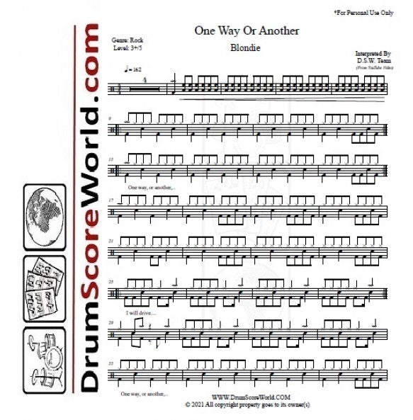 One Way or Another - Blondie - Full Drum Transcription / Drum Sheet Music - DrumScoreWorld.com