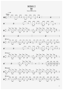 Song 2 - Blur - Full Drum Transcription / Drum Sheet Music - AriaMus.com