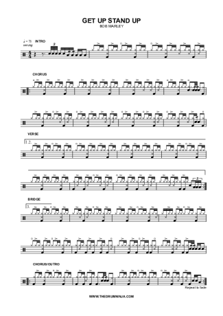 Get Up, Stand Up - Bob Marley & The Wailers - Full Drum Transcription / Drum Sheet Music - AriaMus.com