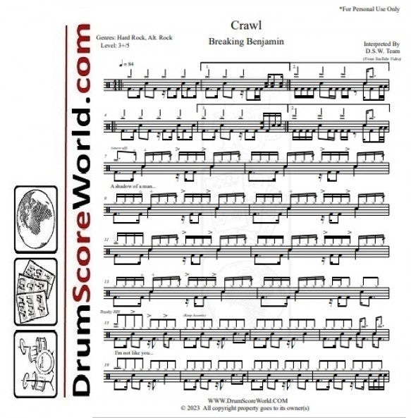 Crawl - Breaking Benjamin - Drum Sheet Music - DrumScoreWorld.com ...