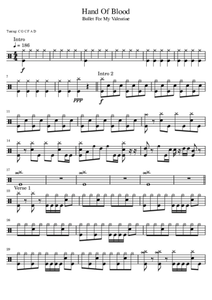 Hand of Blood - Bullet for My Valentine - Full Drum Transcription / Drum Sheet Music - AriaMus.com