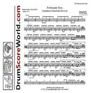 Fortunate Son - Creedence Clearwater Revival (CCR) - Full Drum Transcription / Drum Sheet Music - DrumScoreWorld.com