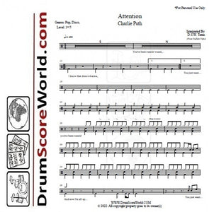Attention - Charlie Puth - Full Drum Transcription / Drum Sheet Music - DrumScoreWorld.com