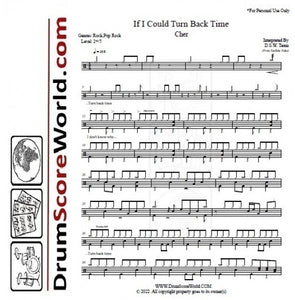 If I Could Turn Back Time - Cher - Full Drum Transcription / Drum Sheet Music - DrumScoreWorld.com