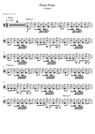 Don't Panic - Coldplay - Drum Sheet Music - AriaMus.com – DrumSetSheetMusic
