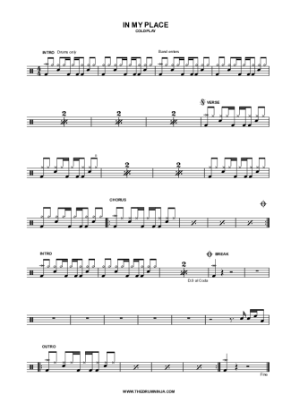In My Place - Coldplay - Full Drum Transcription / Drum Sheet Music - AriaMus.com