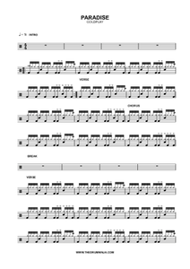 Paradise - Coldplay - Full Drum Transcription / Drum Sheet Music - AriaMus.com