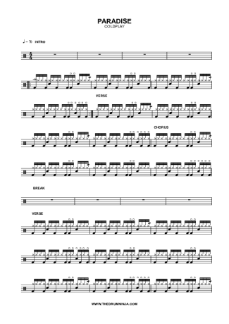 Paradise - Coldplay - Full Drum Transcription / Drum Sheet Music - AriaMus.com