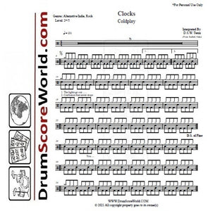 Clocks - Coldplay - Full Drum Transcription / Drum Sheet Music - DrumScoreWorld.com