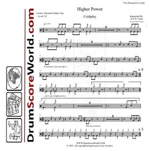 Higher Power - Coldplay - Full Drum Transcription / Drum Sheet Music - DrumScoreWorld.com