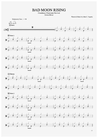 Bad Moon Rising - Creedence Clearwater Revival (CCR) - Drum Sheet Music ...
