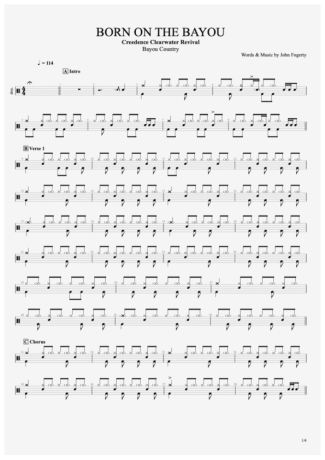 Born on the Bayou - Creedence Clearwater Revival (CCR) - Full Drum Transcription / Drum Sheet Music - AriaMus.com