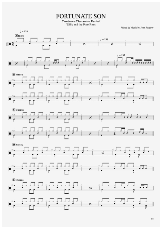 Fortunate Son - Creedence Clearwater Revival (CCR) - Full Drum Transcription / Drum Sheet Music - AriaMus.com