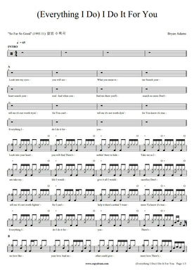 (Everything I Do) I Do It for You Bryan Adams Full Drum Transcription / Drum Sheet Music COPYDRUM